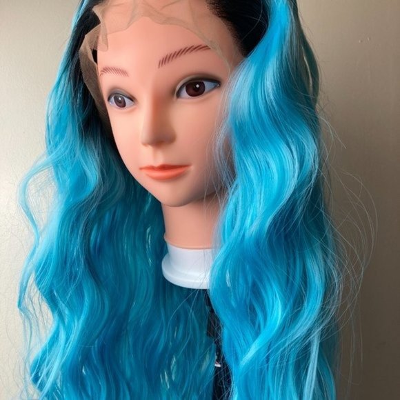 Long Ombre Blue Wig Lace front Wig - Picture 5 of 10